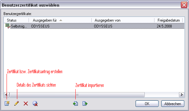 SSH: Zertifikat auswhlen