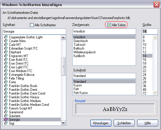 Xconfig - Winfont Hinzufgen